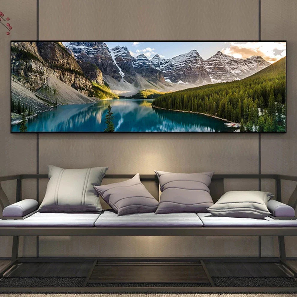 Bergsee Wald Wildnis Wandkunst Großformat Leinwanddrucke Breitformat Landschaftsbild Für Über Das Sofa Oder Über Das Bett | Karnz