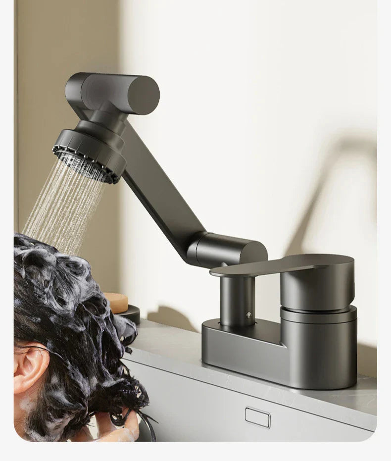 Aqua Twist Duo-Flex Waschbeckenmischer – 360° schwenkbarer Zwei-Loch-Armatur für heißes und kaltes Wasser Karnz