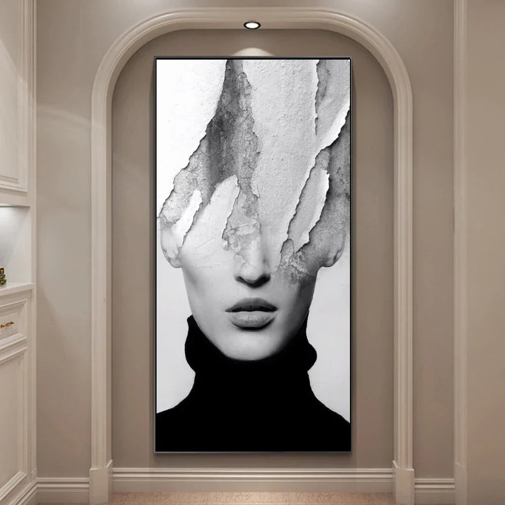 Modern Abstract Portrait Überlagerung Landschaft Wandkunst Fine Art Leinwanddrucke Schwarz Weiß Bilder Für Modernes Wohnzimmer Eingangsbereich Foyer Kunst Dekor (Unrahmt) | Karnz