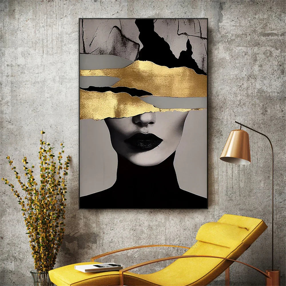 Golden Girl Fashion Wandkunst Fine Art Leinwanddrucke Moderne Abstrakte Porträtbilder Für Wohnzimmer Schlafzimmer Boutique Salon Kunstdekoration | Karnz