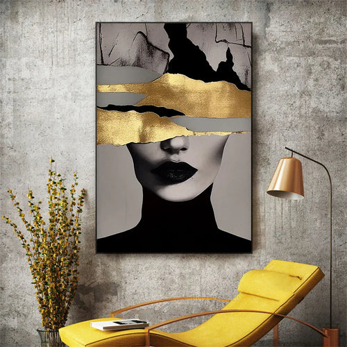 Golden Girl Fashion Wandkunst Fine Art Leinwanddrucke Moderne Abstrakte Porträtbilder Für Wohnzimmer Schlafzimmer Boutique Salon Kunstdekoration | Karnz
