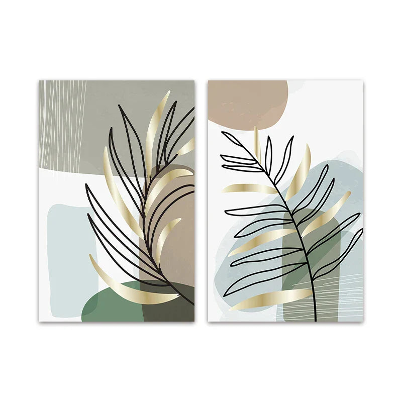 Set von 2PCS Botanische Abstrakte Linienkunst Blätter Wandkunst Feine Kunst Leinwanddrucke Einfache Nordische Bilder Für Wohnzimmer Dekor