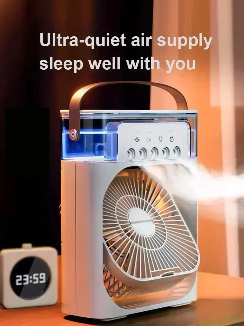3-in-1 Mini-Luftkühler-Fan – Tragbarer Haushaltsklimaanlage mit LED-Nachtlicht, Luftbefeuchter und einstellbarem Luftstrom für Zuhause & Büro | Karnz