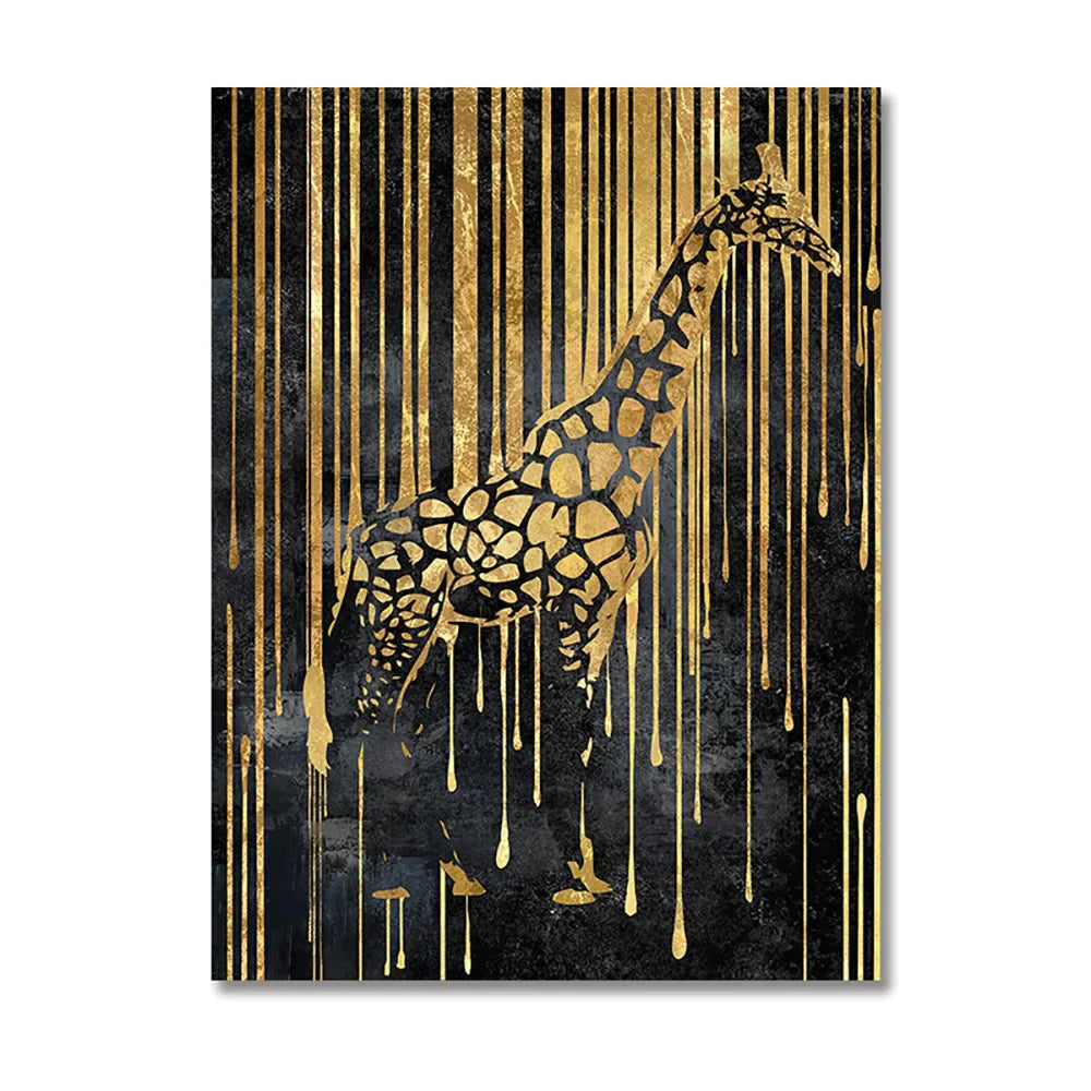 Moderne abstrakte goldene Zebra-Linien Löwe Elefant Tiger Wandkunst Fein Kunst Leinwanddrucke Bilder für luxuriöse Wohnung Wohnzimmer Esszimmer Kunstdekoration | Karnz