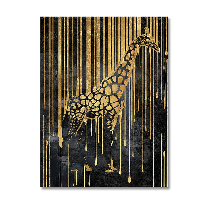 Moderne abstrakte goldene Zebra-Linien Löwe Elefant Tiger Wandkunst Fein Kunst Leinwanddrucke Bilder für luxuriöse Wohnung Wohnzimmer Esszimmer Kunstdekoration | Karnz