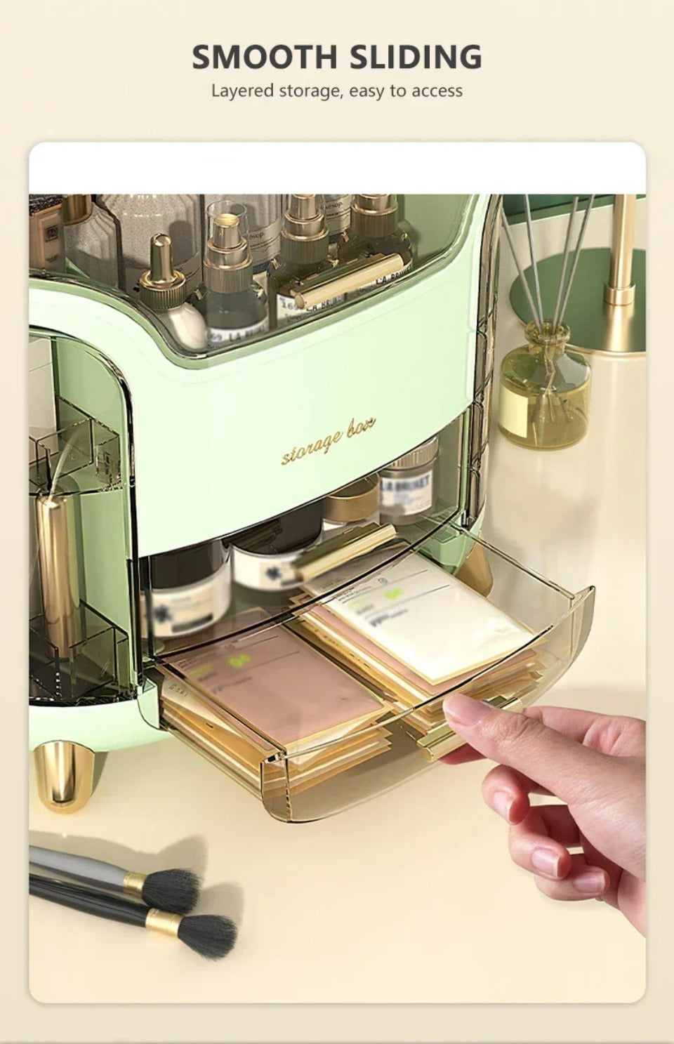Luxuriöser transparenter Makeup-Organizer mit rotierenden Türen und Schubladen | Karnz