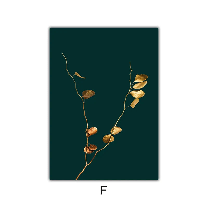 Abstrakte tropische Botanik goldene Blätter Wandkunst Feine Kunst Leinwanddrucke Bilder für Wohnzimmer Esszimmer Licht Luxus Wohnkultur | Karnz