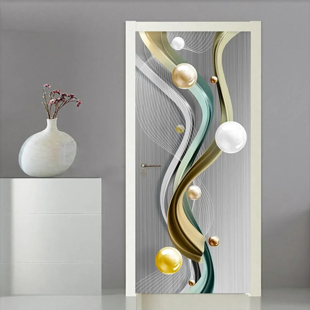 Moderne abstrakte Perlen geometrische Türaufkleber Mural abnehmbar PVC Vinyl Peel N Stick Wandkunst Mural Dekor für Innentüren Kreative DIY Wohnkultur | Karnz