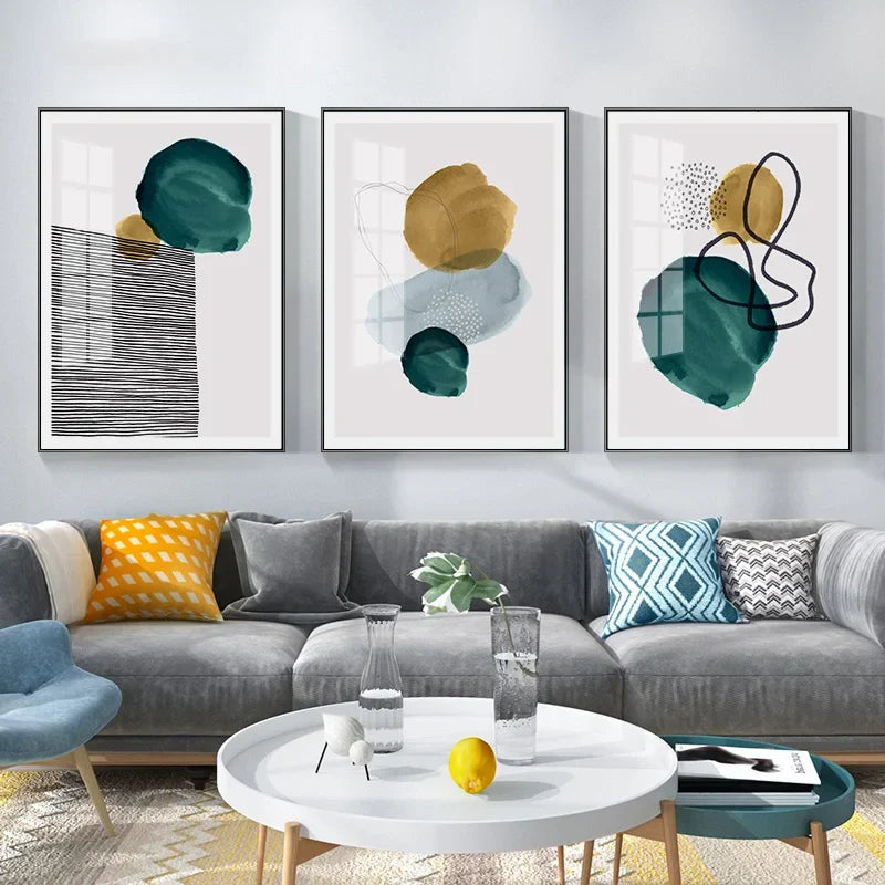 Grün Gelb Schwarz Abstrakte Form & Linie Minimalistische Nordische Wandkunst Feine Kunst Leinwanddrucke Bilder Für Wohnzimmer Büro Dekor | Karnz