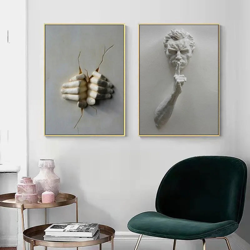 Moderne urbane abstrakte Eisenstatue Wandkunst Fine Art Leinwanddrucke 3D-Visualisierung Figurenkunst Bilder für minimalistische Wohnungswanddekoration | Karnz