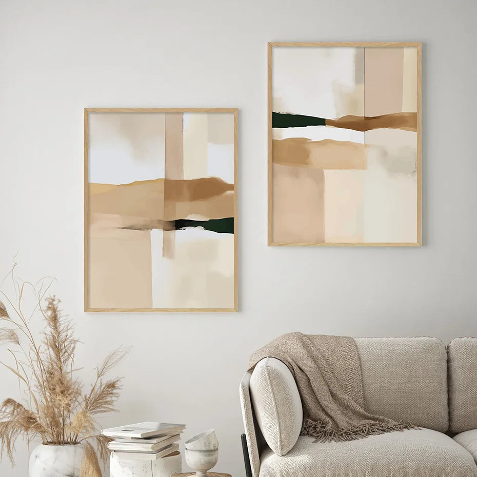 Neutrale Farbblock Beige Schwarz Wandkunst Fine Art Leinwanddrucke Moderne abstrakte Bilder für Wohn- und Schlafzimmer Kunstdekoration | Karnz