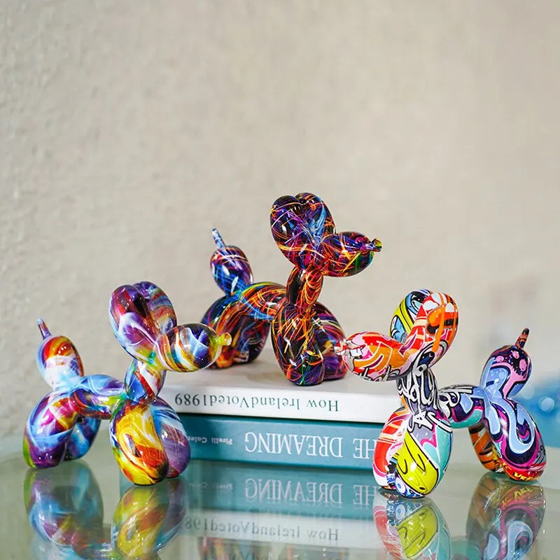 Bunte Ballonhund Figuren Künstlerische Graffiti Statuen für das Wohnzimmer Couchtisch Süße Trendige Ornamente für die Schreibtischdekoration | Karnz