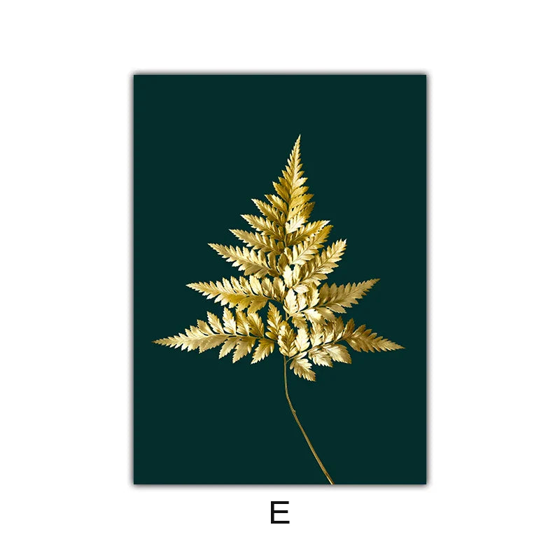 Abstrakte tropische Botanik goldene Blätter Wandkunst Feine Kunst Leinwanddrucke Bilder für Wohnzimmer Esszimmer Licht Luxus Wohnkultur | Karnz