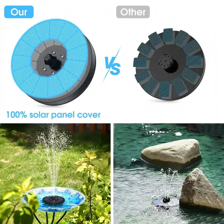 Karnz | Solarbrunnen LumiFonte 3.5W | Mit RGB-LED & 6 Düsen | 1500 mAh Akku & Filtersystem | Für Vogelbad, Teich & Garten