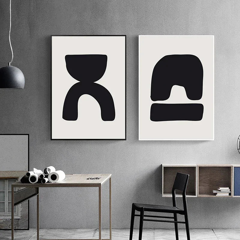 Minimalistische abstrakte primitive Symbole Wandkunst Fine Art Leinwanddrucke Schwarz Weiß Bilder für moderne Wohnung Wohnzimmer Dekor | Karnz