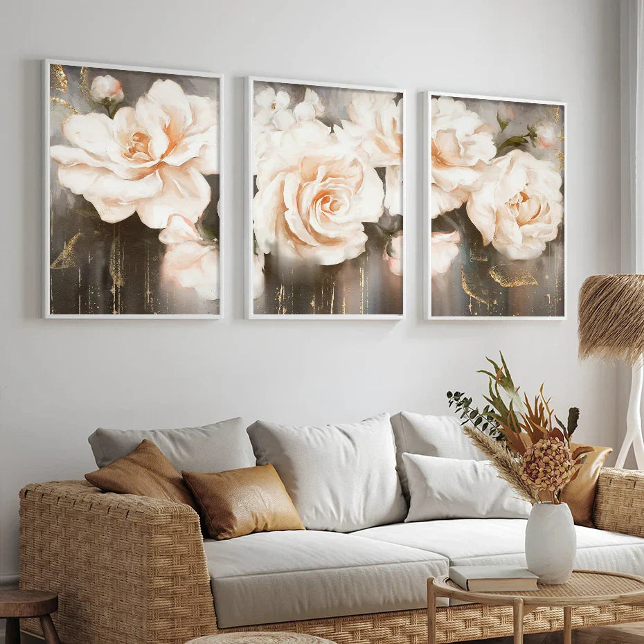 Rosa Beige Blüten Große Florale Wandkunst Feine Kunst Leinwanddrucke Elegante Abstrakte Botanische Bilder Für Wohnzimmer Schlafzimmer Kunst Dekor | Karnz
