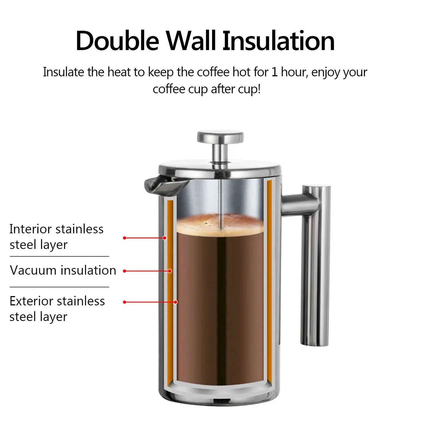 French-Press-Kaffeebereiter aus Edelstahl