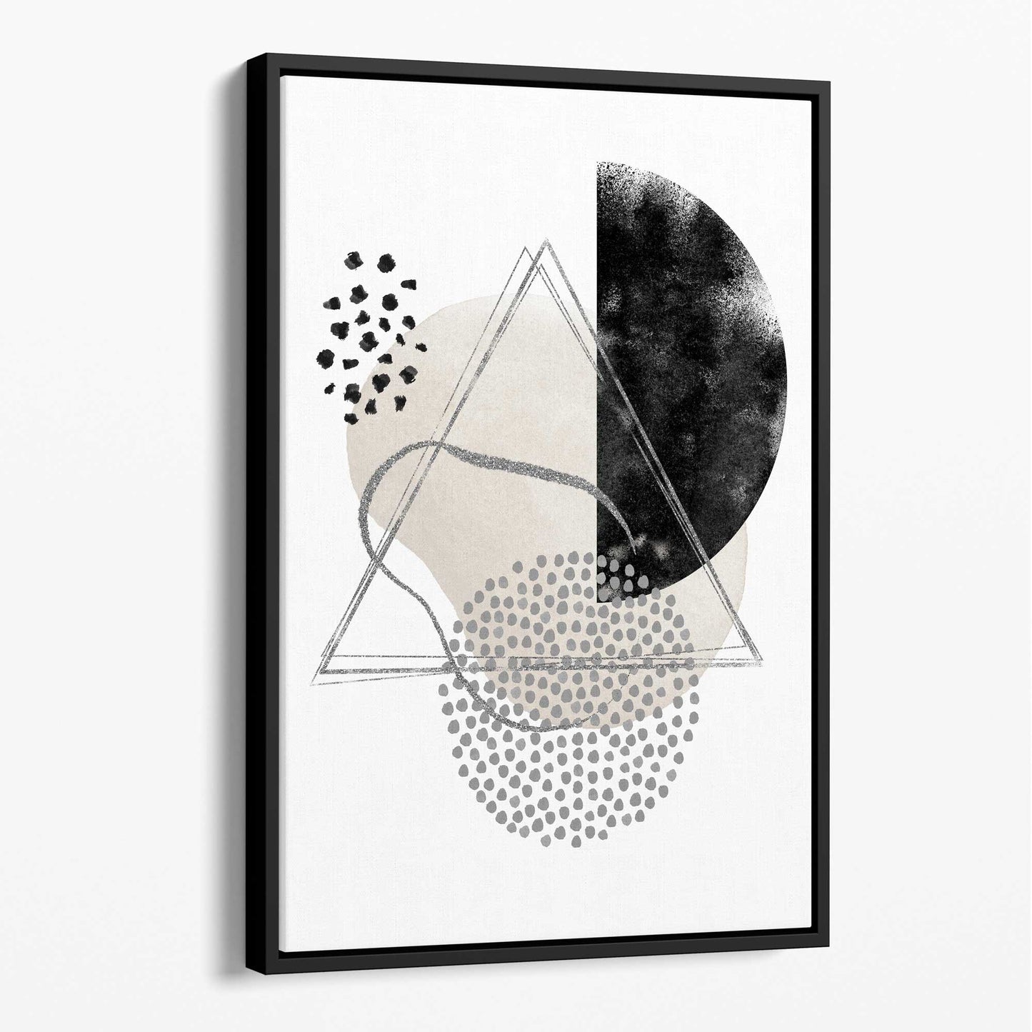 Abstrakte Aquarellformen in Schwarz, Grau und Elfenbein auf Leinwand Nr. 3
