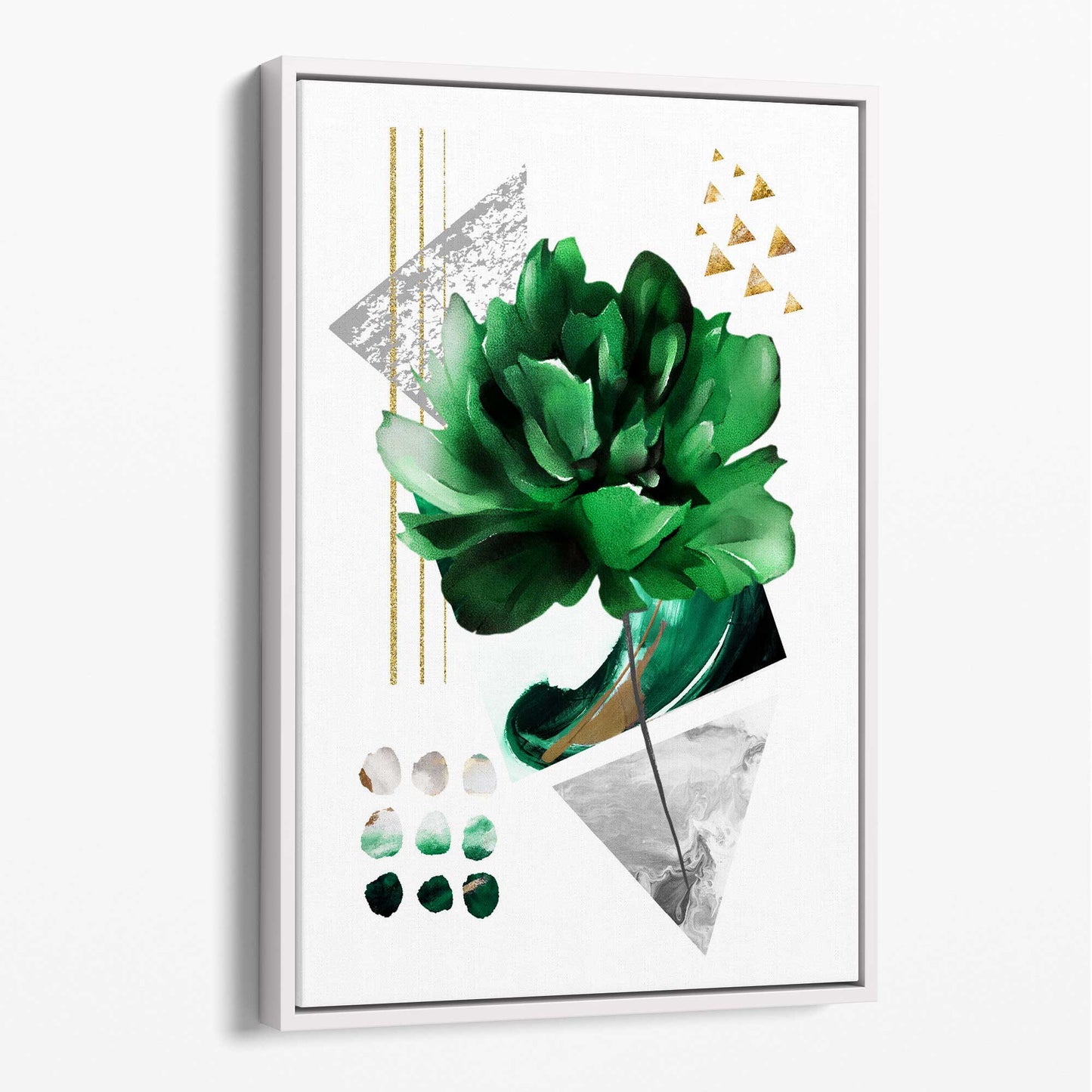 Abstraktes botanisches Gemälde in Grün und Gold Nr. 3
