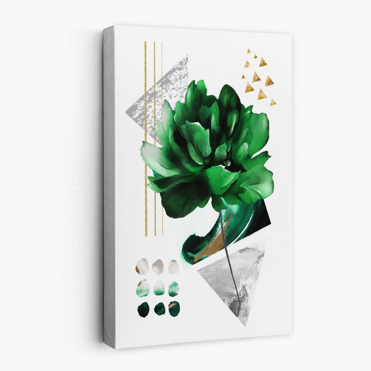 Abstraktes botanisches Gemälde in Grün und Gold Nr. 3
