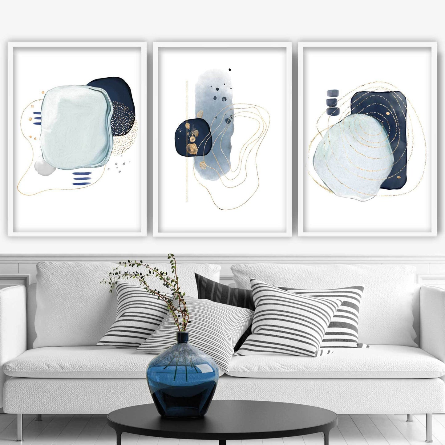 Abstrakte Winterstimmung Blau Gold Kunstdrucke