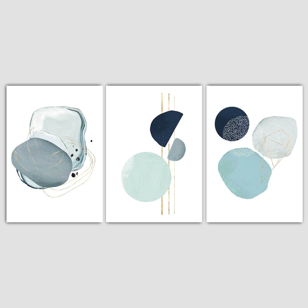 Abstrakte Winterstimmung Aqua, Marineblau, Gold Kunstdrucke