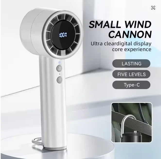 Stiller Hochgeschwindigkeits-USB-Handventilator – Tragbarer kleiner Ventilator mit LED-Display, hoher Windkraft und Kühlschrankfunktion | Karnz