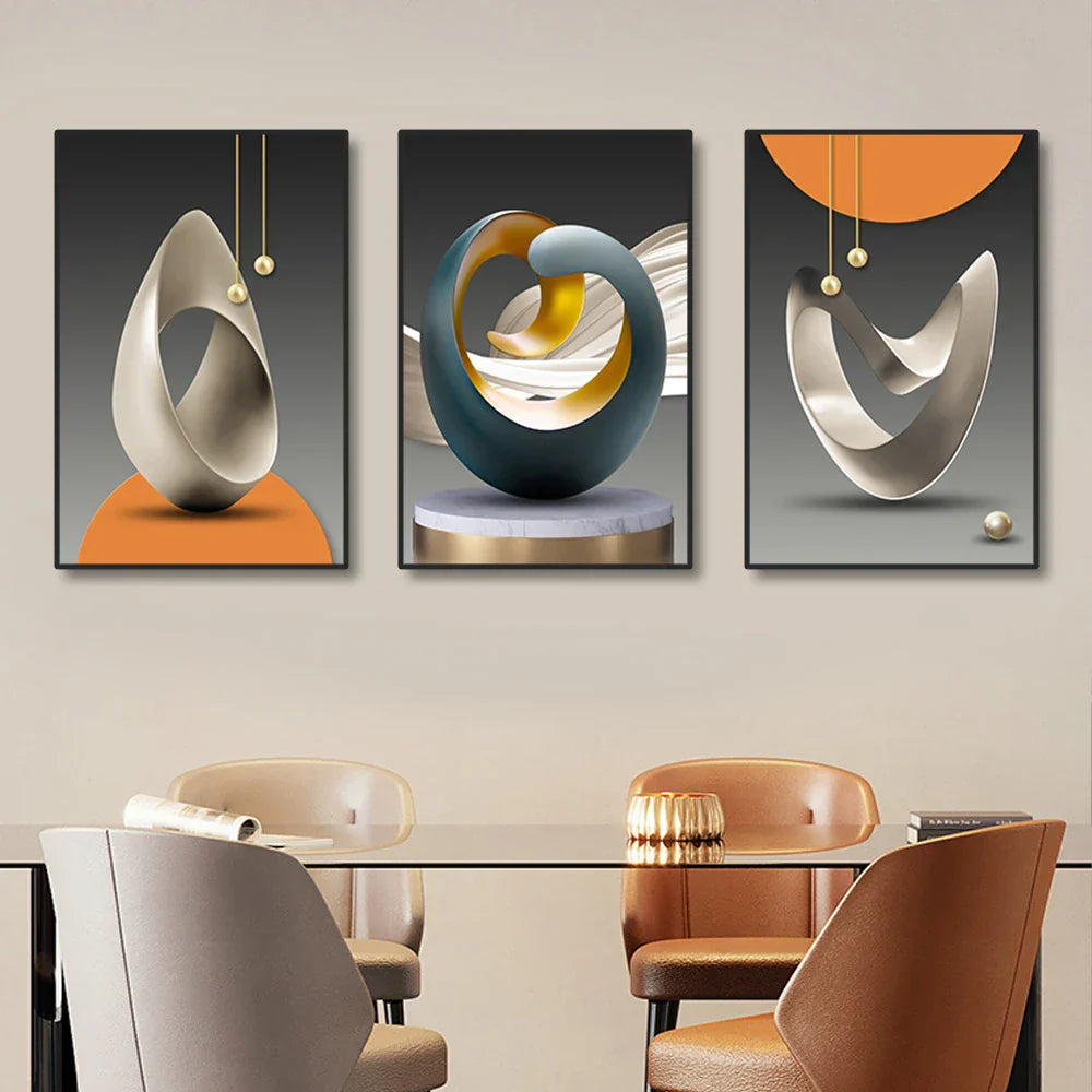 Set von 3Pcs Moderne Ästhetik Abstrakte Stillleben Wandkunst Hochwertige Leinwanddrucke Bilder für Luxus-Loftwohnung Wohnzimmer Esszimmer Kunstdekoration | Karnz