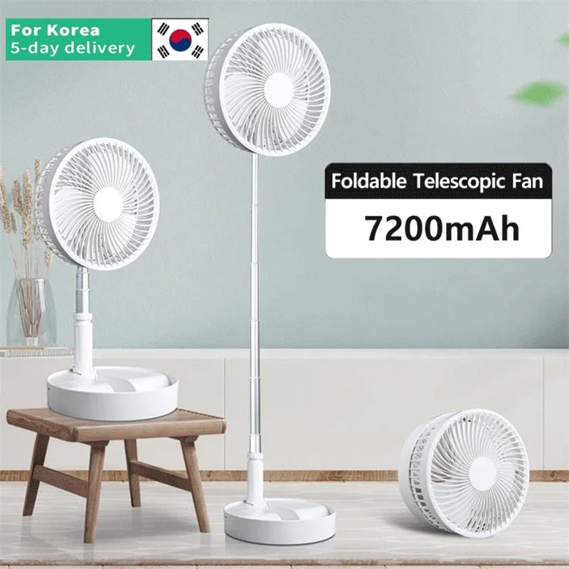 7200mAh USB wiederaufladbarer tragbarer faltbarer Ventilator Boden leiser Ventilator für Outdoor-Heim drahtloser Ventilator 4 Geschwindigkeiten Camping tragbarer Ventilator | Karnz