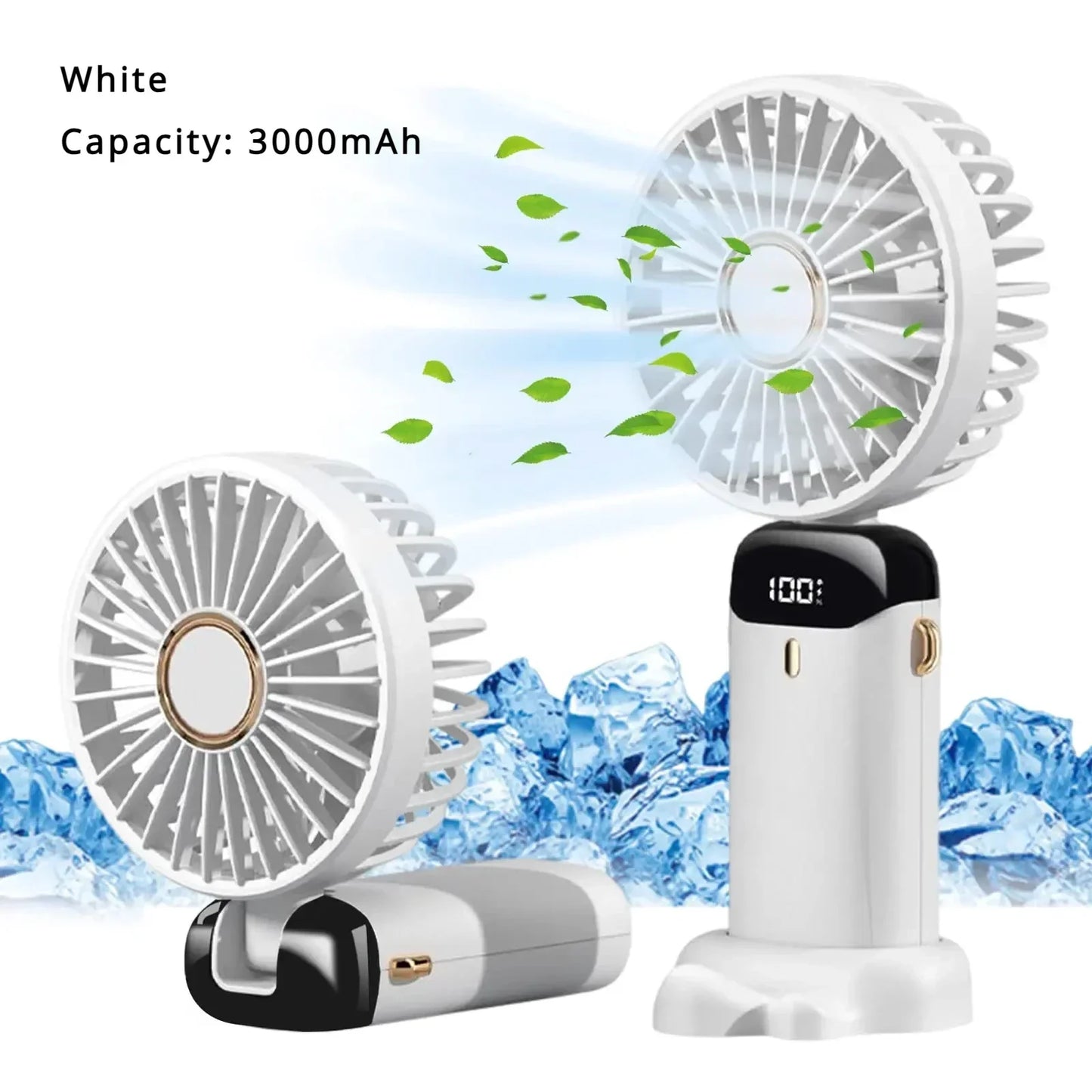 5000mAh Handheld Mini Ventilator – Kabelloser USB wiederaufladbarer tragbarer Ventilator mit digitaler Anzeige, Telefonhalter, 5-Geschwindigkeits faltbarer Nacken-Hängevantilator | Karnz