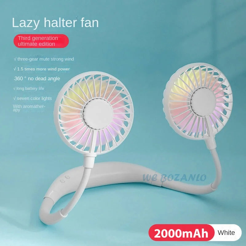 USB Tragbarer Freisprechhalsventilator - Wiederaufladbarer Mini-Sportventilator, 3-Geschwindigkeitsverstellbarer Dualventilator für Zuhause, Büro & Außeneinsatz | Karnz