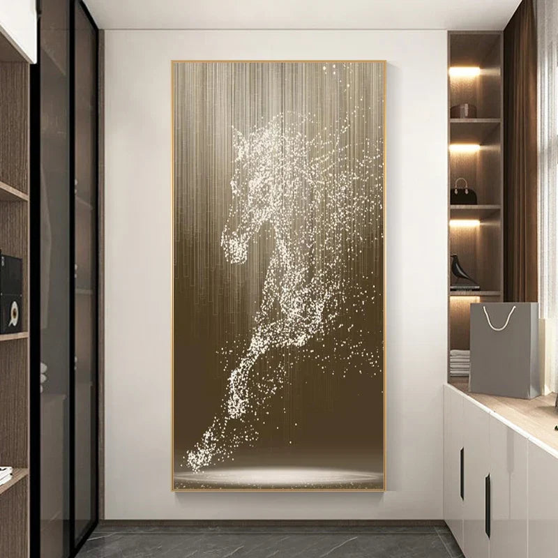 Minimalistische abstrakte Lichtspritzer Pferd Wandkunst Feine Kunstdrucke Reiterbilder für modernes Wohnzimmer Eingangsbereich Foyer Kunstdekoration | Karnz