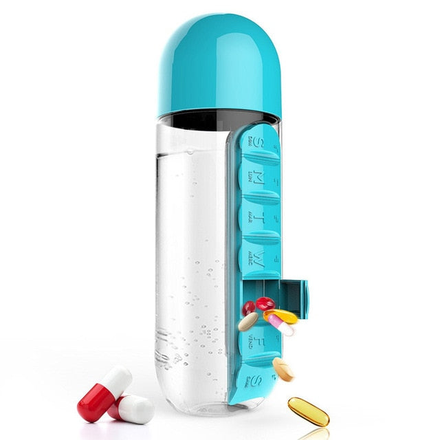 Wasserflasche mit Medikamenten-Organizer | Karnz