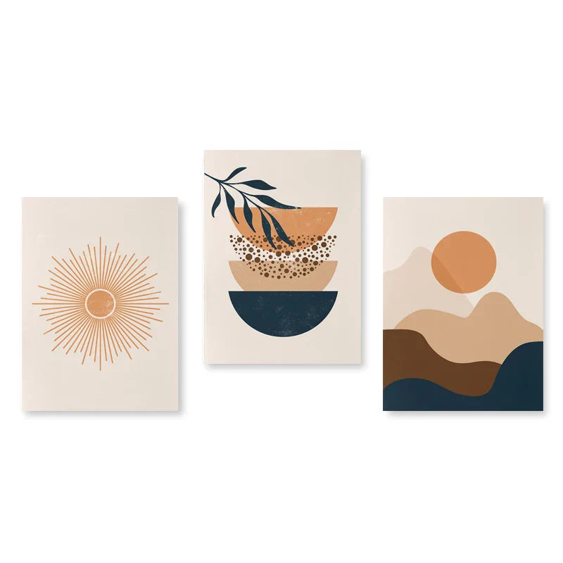Set aus 3 Stück Modern Abstrakt Bohemian Minimalistisch Geometrisch Wandkunst Fein Kunst Leinwand Drucke Poster Bilder Für Wohnzimmer Dekor | Karnz