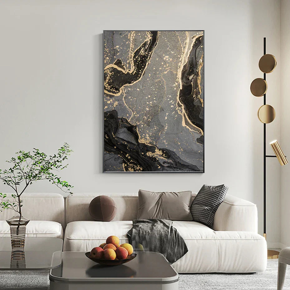 Abstrakte Schwarze Graue Goldene Flüssige Marmorprint Wandkunst Feine Kunst Leinwanddrucke Bilder Für Moderne Wohnung Wohnzimmer Home Office Dekor | Karnz