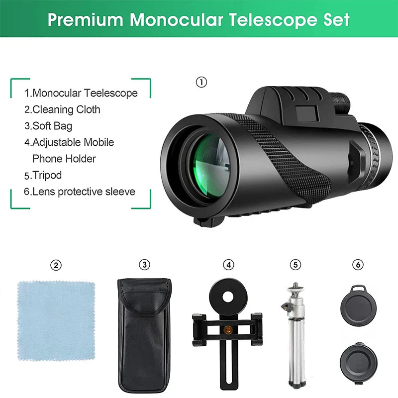 80x100 HD Zoom Monokular Teleskop: Leistungsstarke tragbare Ferngläser für Jagd, Camping und Outdoor-Reiseerkundung