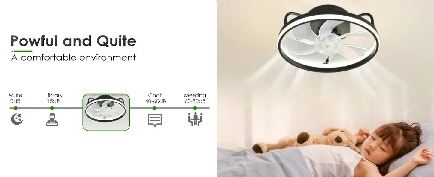 Moderner LED-Deckenventilator mit DC-Motor - 6 Geschwindigkeiten, Timer, Niedrigboden-Dachventilator, Fernbedienung Dekorative Beleuchtung | Karnz