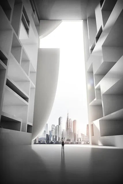 Moderne geometrische architektonische Landschaften Wandkunst Fine Art Leinwanddrucke Bilder für Studio, Home Office, Eingangsbereich Inspirierende Kunstdeko | Karnz