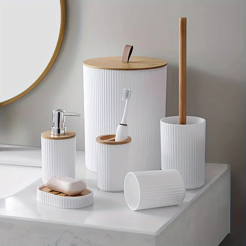 Badezimmer-Set 6-teilig mit Bambus-Akzenten | Karnz