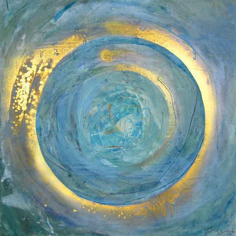 Blaue Goldene Wirbel Kreiss Wandkunst Feine Kunst Leinwanddrucke quadratisches Format Abstrakte Bilder für Wohnzimmer Schlafzimmer Home Office Kunst Dekor | Karnz