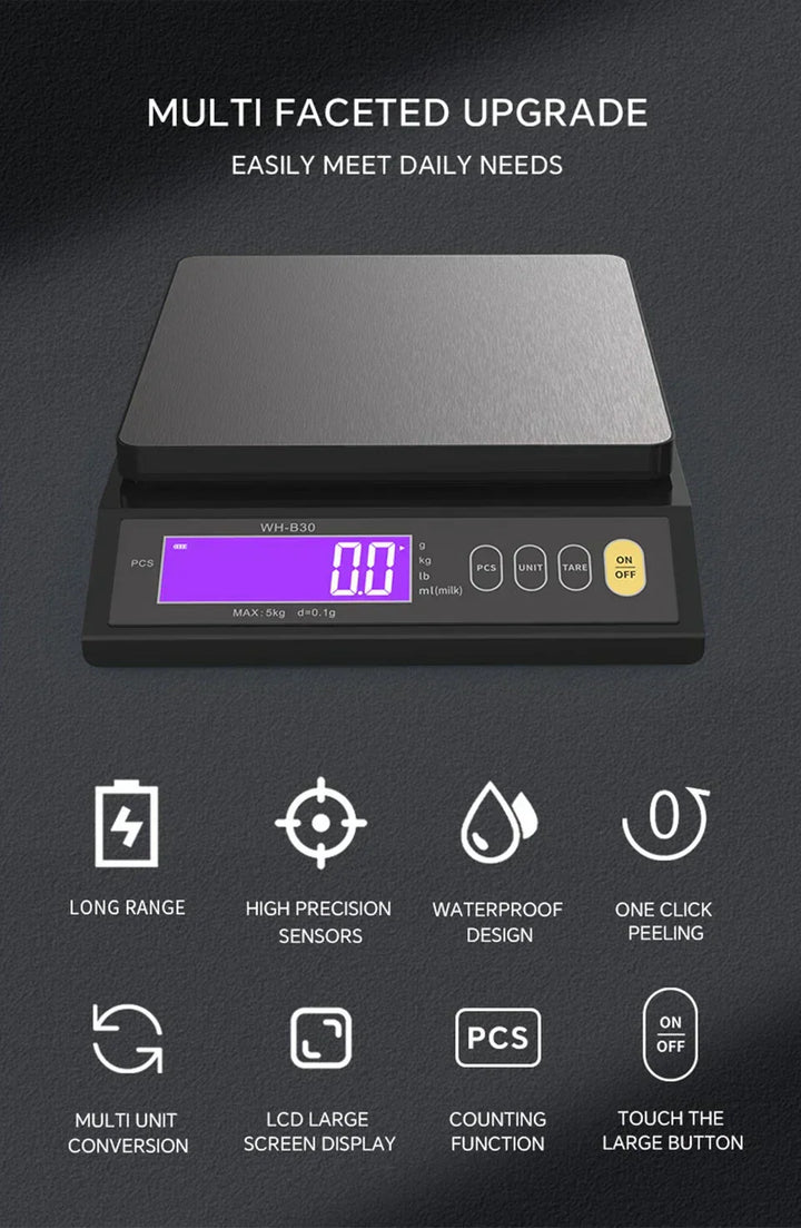Karnz | 5 kg/0,1 g und 10 kg/1 g digitale elektronische Küchenwaage, LCD-Display, voll wasserdichtes Edelstahl-Waagetool zum Backen