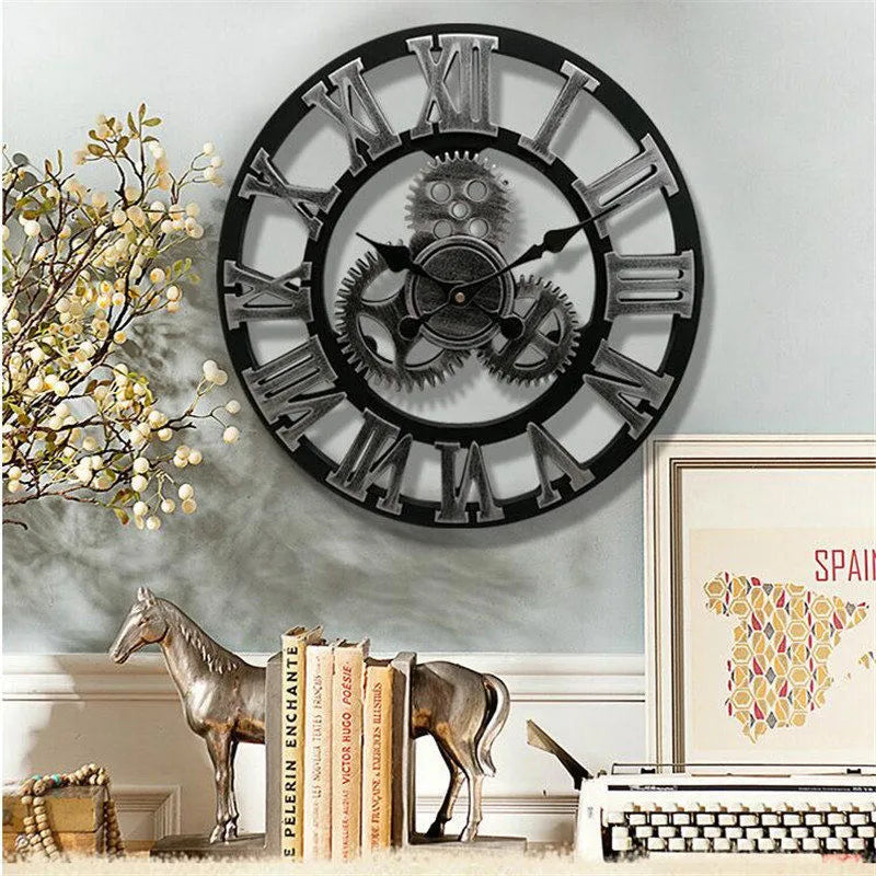 Große Vintage Wanduhr im europäischen Holzdesign – Dekorative Uhr mit römischen Ziffern | Karnz