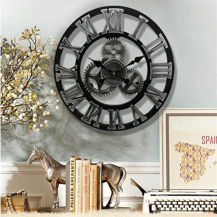 Große Vintage Wanduhr im europäischen Holzdesign – Dekorative Uhr mit römischen Ziffern | Karnz
