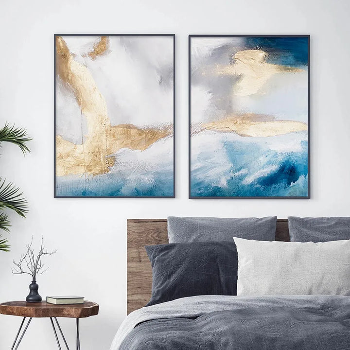 Serene Seascape Wandkunst Abstrakte Ozeanwellen mit goldenen Akzenten Fine Art Leinwanddrucke Bilder für Wohnzimmer Schlafzimmer Nordic Wohnkultur | Karnz