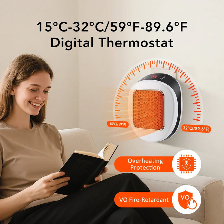 Karnz | ThermoLux Mini Wandheizung 600W | Kompakte Elektrische Heizung mit Fernbedienung | Wandsteckerheizung mit Thermostat & Timer | Schnelle Erwärmung in 3 Sekunden