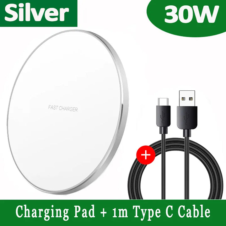 Karnz | 30W Schnelles kabelloses Ladepad | Premium USB C Ladekabel MagSafe Ladegerät für Apple iPhone, Samsung & Android - Fast Wireless Charging Pad