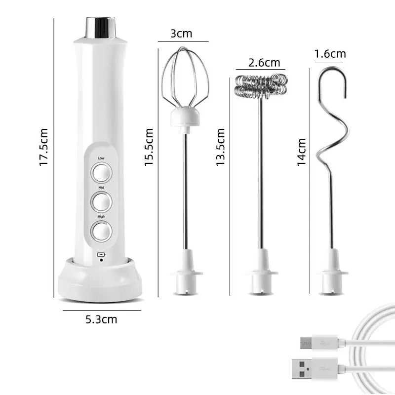 3 In 1 Elektrischer Milchaufschäumer Wiederaufladbarer Milchschäumer Handheld Schäumgerät Hohe Geschwindigkeiten Milchaufschäumer Getränkemixer Kaffee