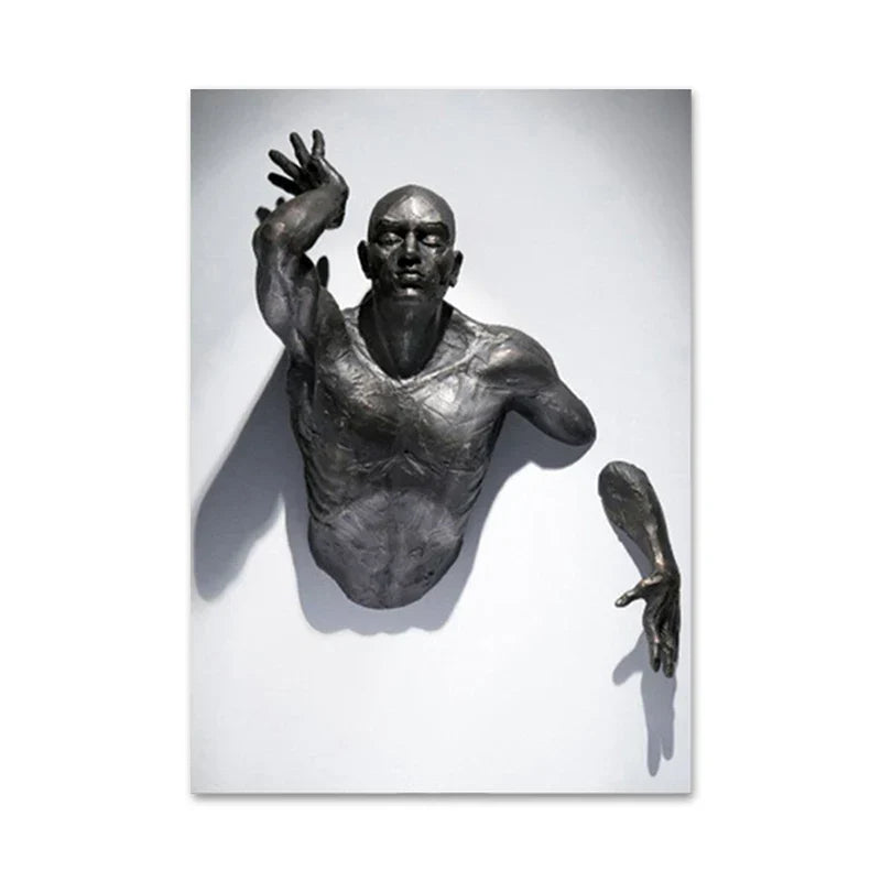 Moderne urbane abstrakte Eisenstatue Wandkunst Fine Art Leinwanddrucke 3D-Visualisierung Figurenkunst Bilder für minimalistische Wohnungswanddekoration | Karnz