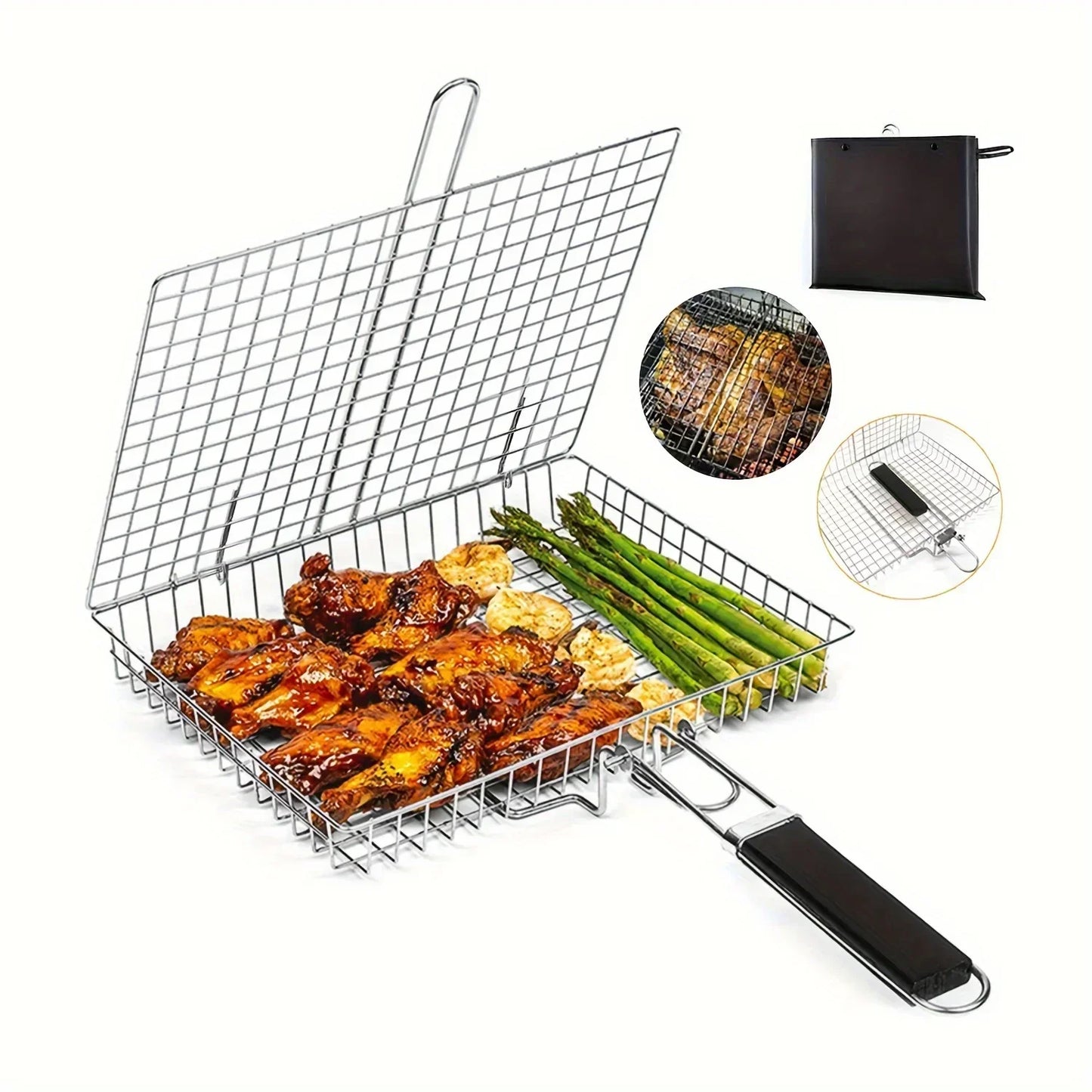 Grillaro Grillkorb | Faltbar & Antihaftbeschichtet | Edelstahl & Hitzebeständig | Für Fleisch & Gemüse
