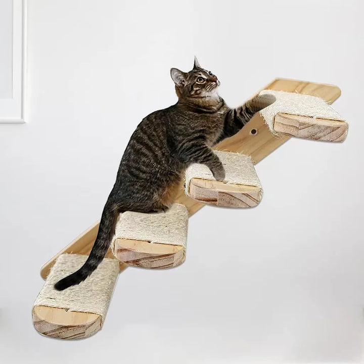 Katzenkletterleiter zur Wandmontage aus Holz mit Sisal Karnz